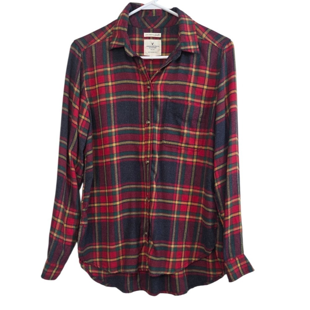 American Eagle Outfitters Plaid Flannel Button Up Shirt Boyfriend Fit Women's M
